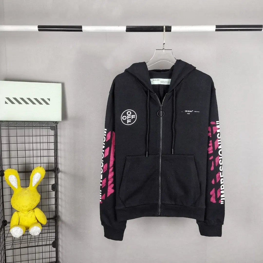 The top tested version OFF-WHITE (OW) 99 pink oil graffiti for men and women couples pure cotton loose pullover hooded sweatshirt jacket zipper professional handmade dot printing, delicate and full, strong color layering, the printing is breathable and non-sticky! The gradient of the layers is clear, the texture and texture are visible, the fabric and printing are completely combined, and the frosted feel is delicate. The fabric is made of 460g fish scale terry cotton fabric, which has a full drape. Customized zipper pull with OFFWHITE metal engraving on it and a concave feel. This is a must-see for identification. The hat rope pendant clock has metal engravings. This is a detail that is easily overlooked.  Like Monet's oil paintings, it has always occupied the top sales list on major domestic and foreign platforms, and offline stores can also be said to be often out of stock.  Couple matching, personalized and trendy! Elegant and classic style, versatile for daily use. Couple style 👫 Suitable for both men and women. Size chart Recommended 180-220 pounds P: 420
